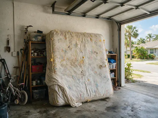 old mattress in garage